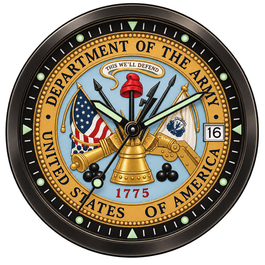 U.S. Army watch featuring official insignia, built on strength, discipline, and a legacy of service.