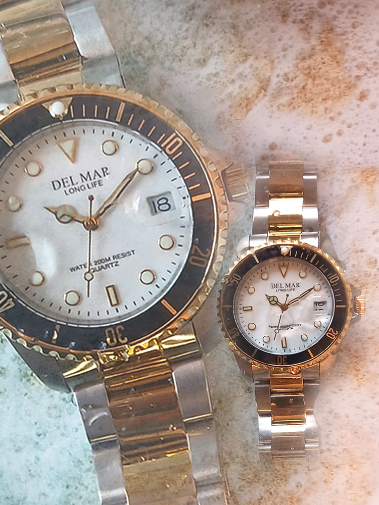 Del Mar Coronado White Dial Black Bezel Two-Tone Watch 50392 | 200M Water Resistant