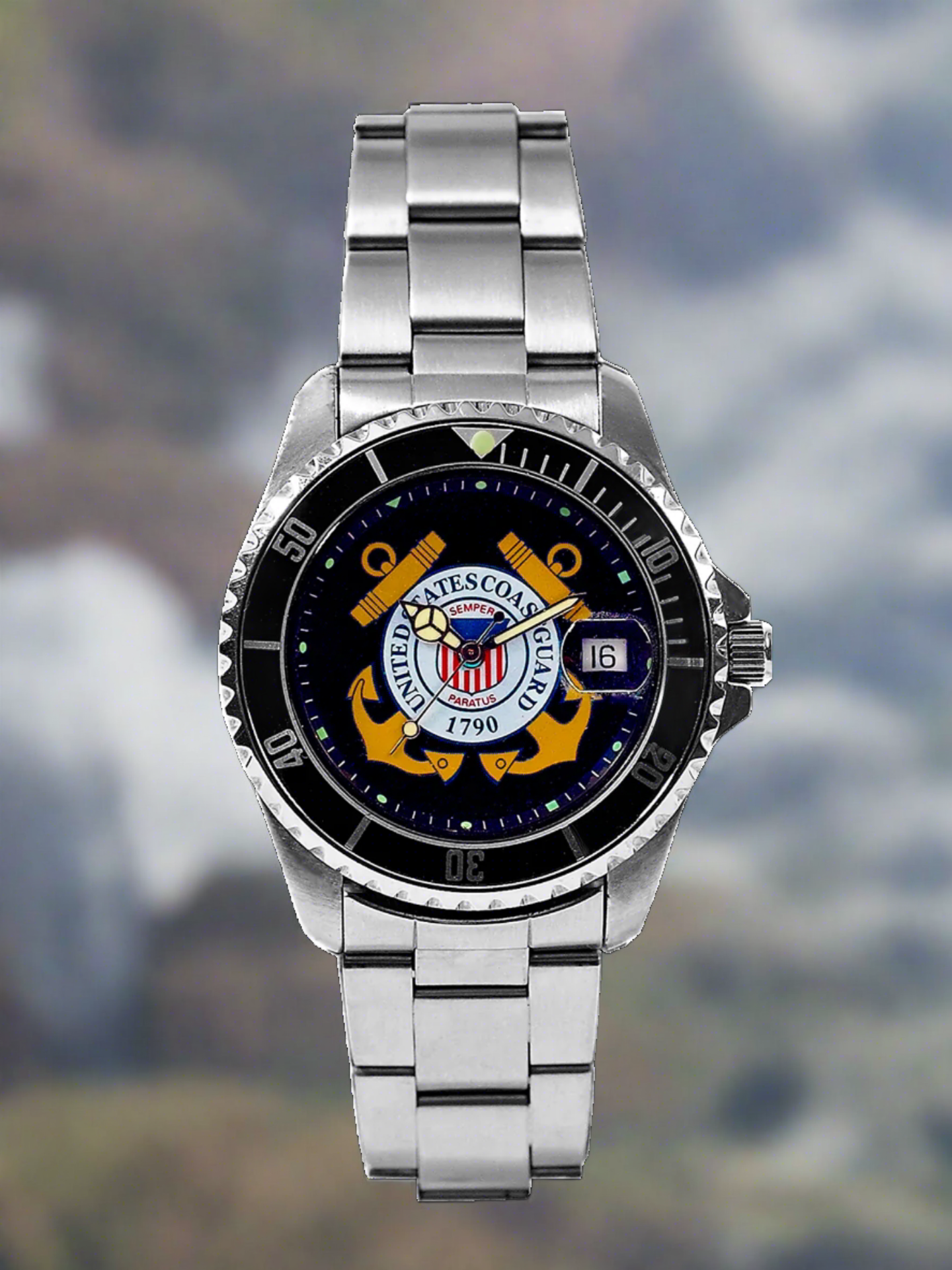 Del Mar Watches Men's Coast Guard Military Watch - Stainless Steel Bracelet 
