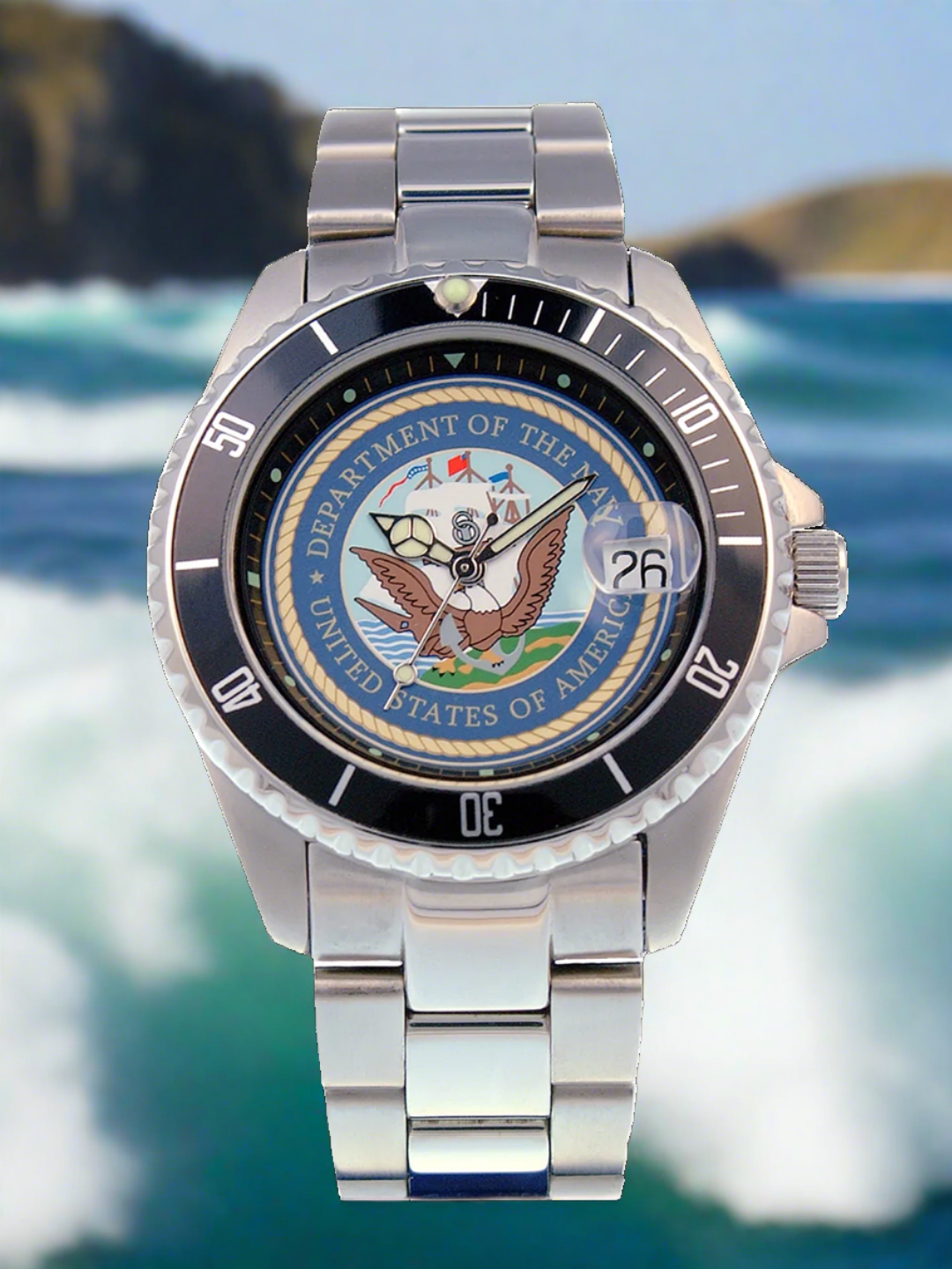 Del Mar Watches Men's Navy Military Watch - Stainless Steel Bracelet