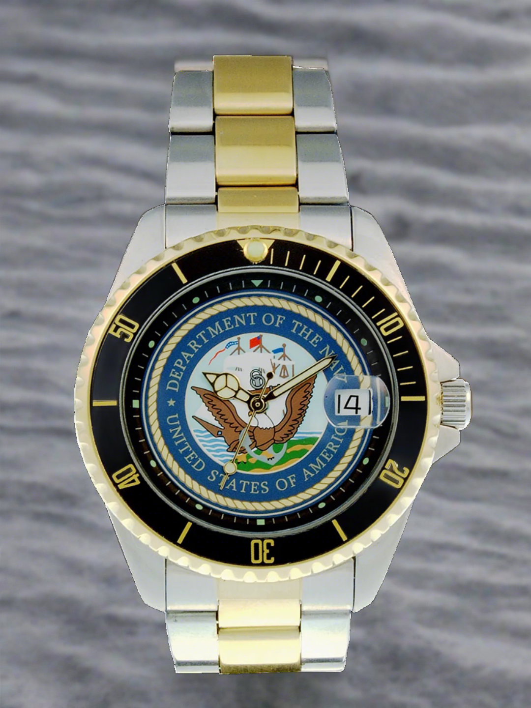 Del Mar Watches Men's Navy Military Watch - Two Tone Bracelet\