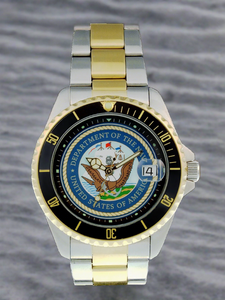 Del Mar Watches Men's Navy Military Watch - Two Tone Bracelet\