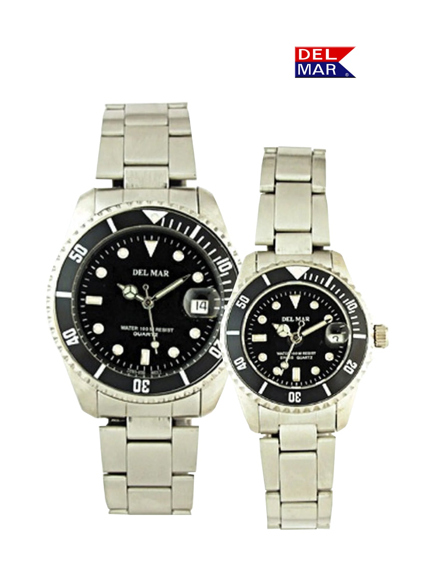 Del Mar Coronado His & Hers Black Dial Watch Set | Classic Stainless Steel