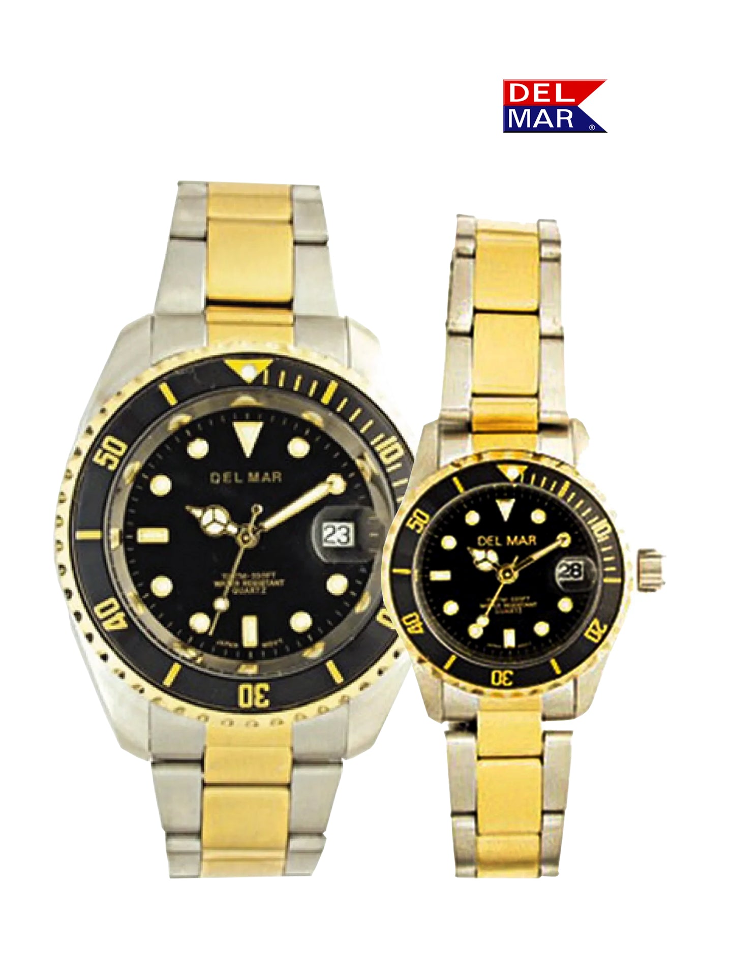 Del Mar Coronado His & Hers Black Dial Two-Tone Watch Set | Classic Stainless Steel