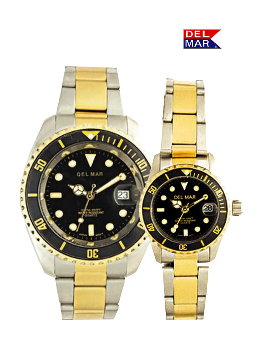 Del Mar Coronado His & Hers Black Dial Two-Tone Watch Set | Classic Stainless Steel