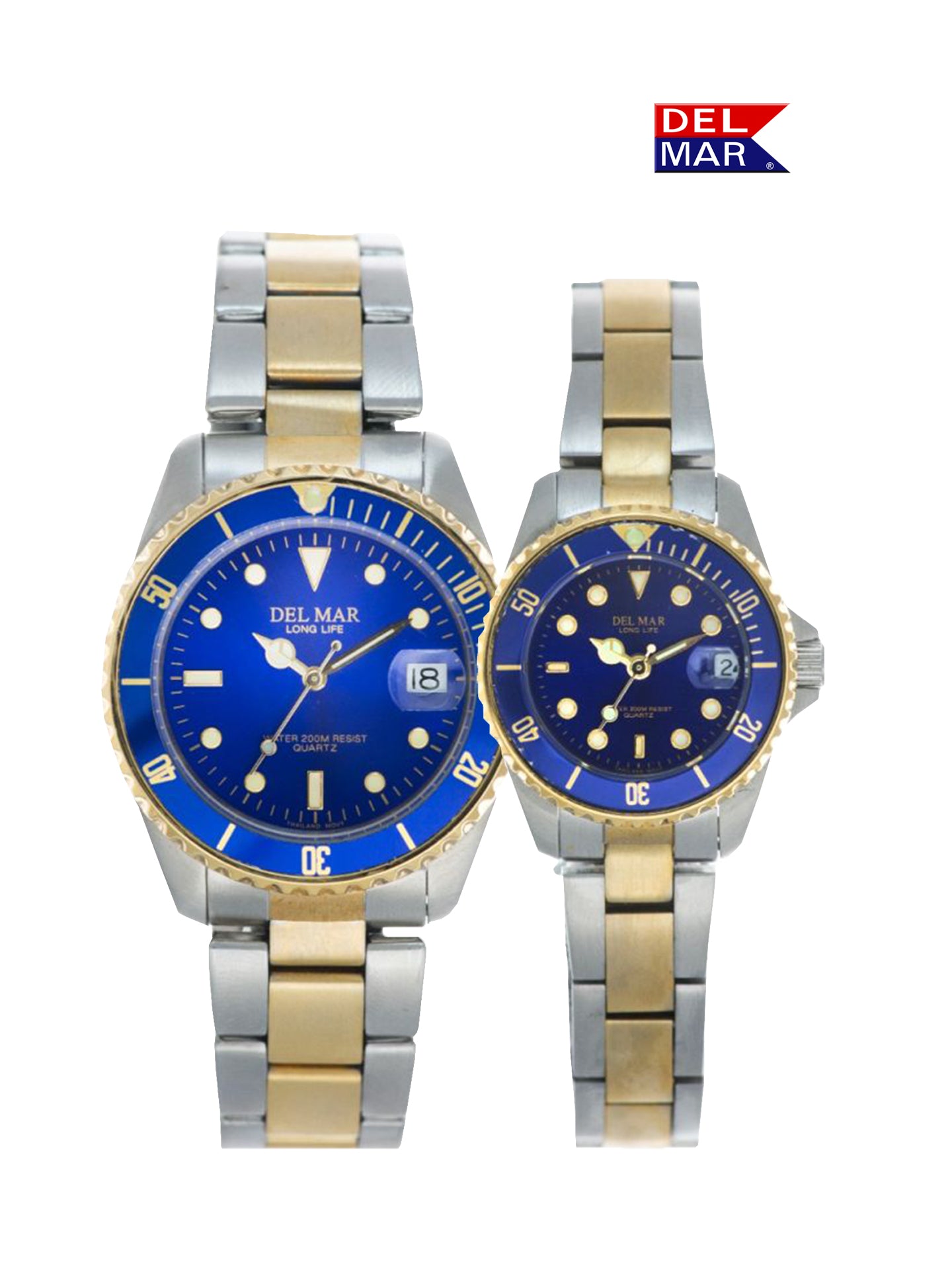 Del Mar Coronado His & Hers Blue Dial Two-Tone Watch Set | Classic Stainless Steel