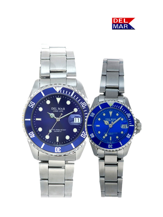 Del Mar Coronado His & Hers Blue Dial Watch Set | Classic Stainless Steel