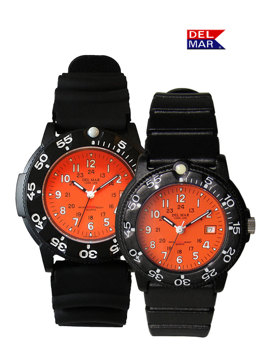Del Mar Sand Key His & Hers Orange Dial Watch Set | 200M Water Resistant