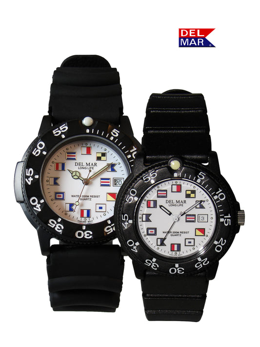 Del Mar Sand Key His & Hers White Nautical Dial Watch Set | 200M Water Resistant