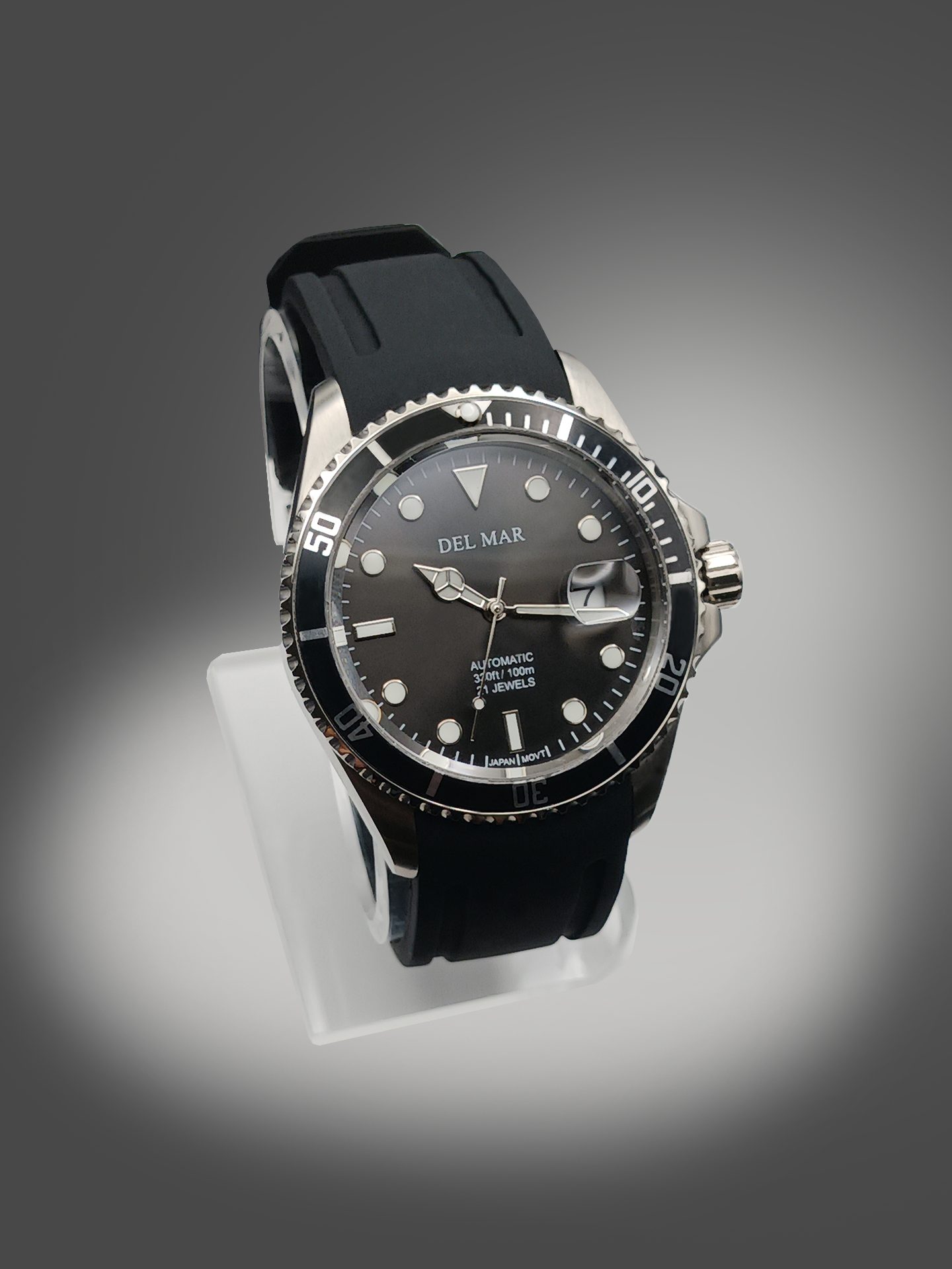 Del Mar Premier Automatic – Black Dial / Black Strap – Model 50411  ✨ TOP LINE