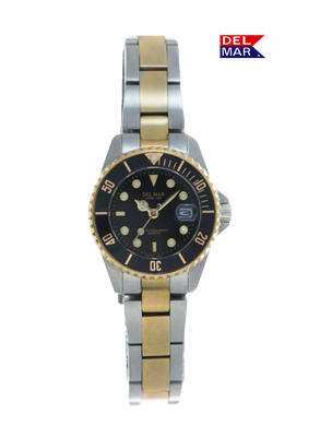 Ladies Long Life Classic Coronado Watch – Black Face & Bezel, Two-Tone Bracelet #50118