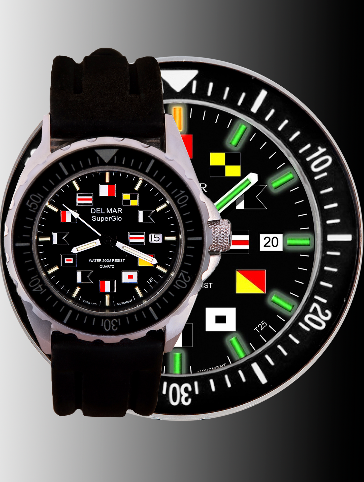 Del Mar SuperGlo 200 – Black Nautical Dial Sport Strap Watch – 200M