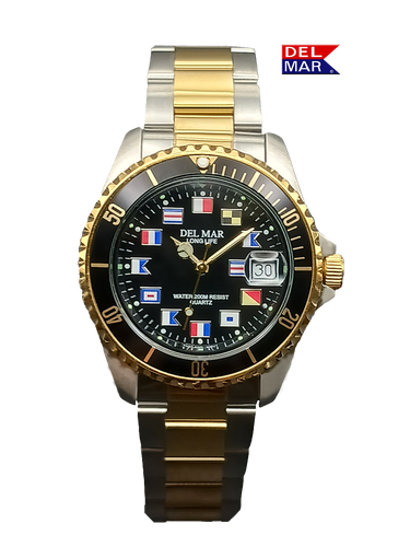 Men’s Long Life Nautical Bracelet Two-Tone Black Face Watch #50408