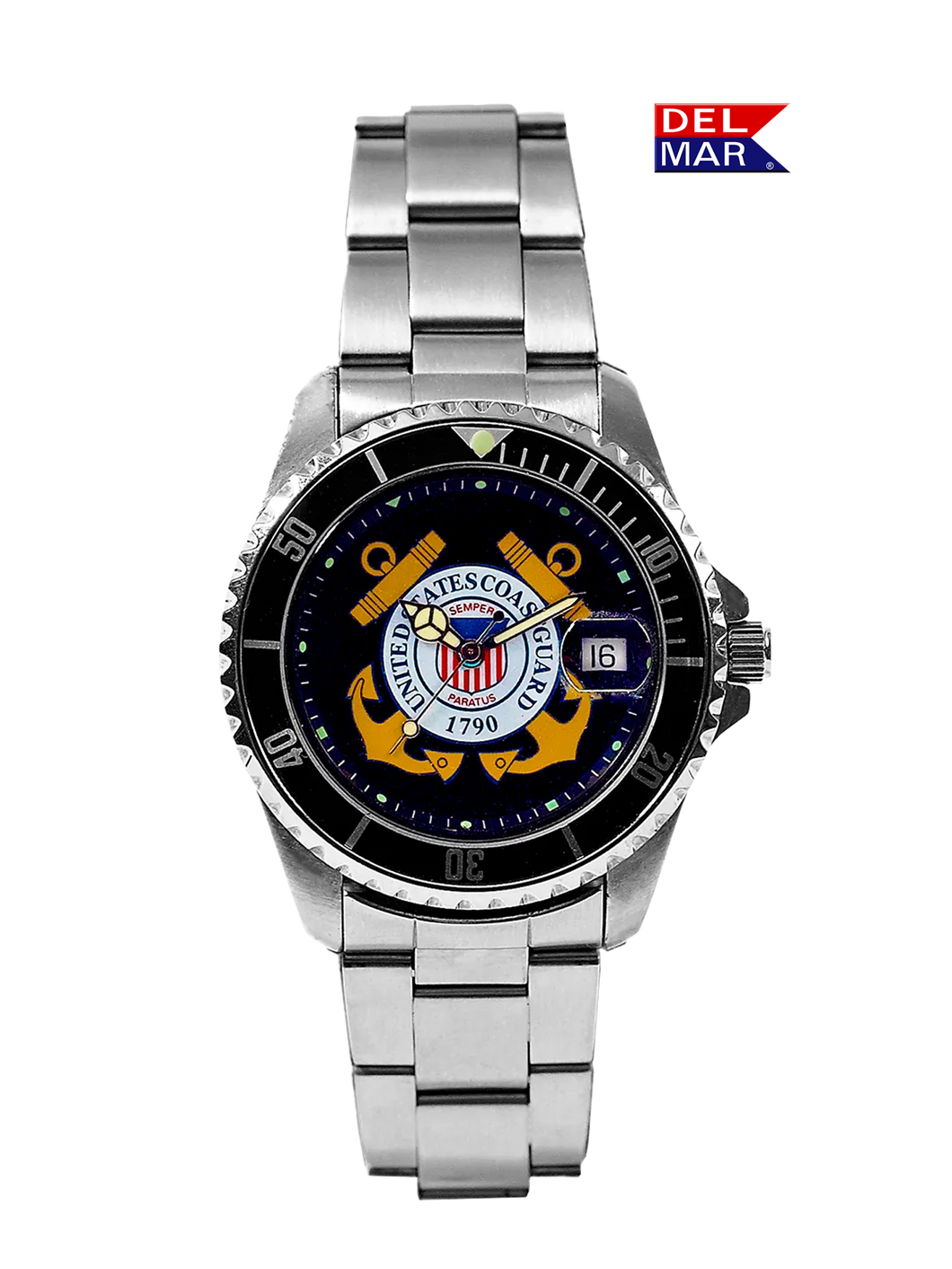 Del Mar Watches Men s Coast Guard Military Watch Stainless Steel Bracelet 50498