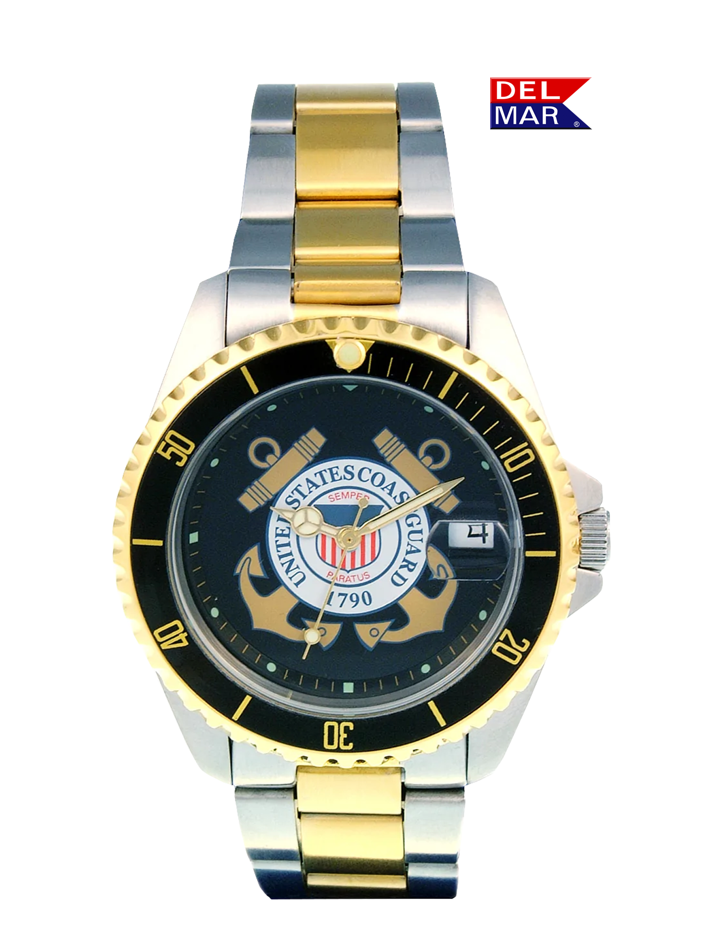 Del Mar Watches Men's Coast Guard Military Watch - Two Tone Bracelet #50499