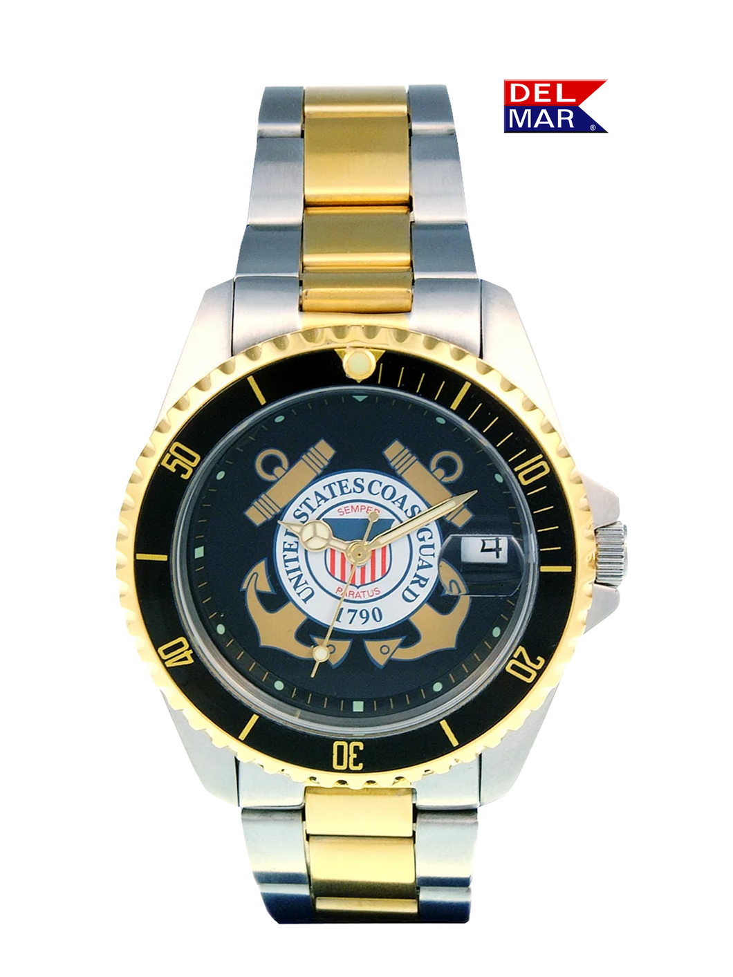Del Mar Watches Men's Coast Guard Military Watch - Two Tone Bracelet #50499
