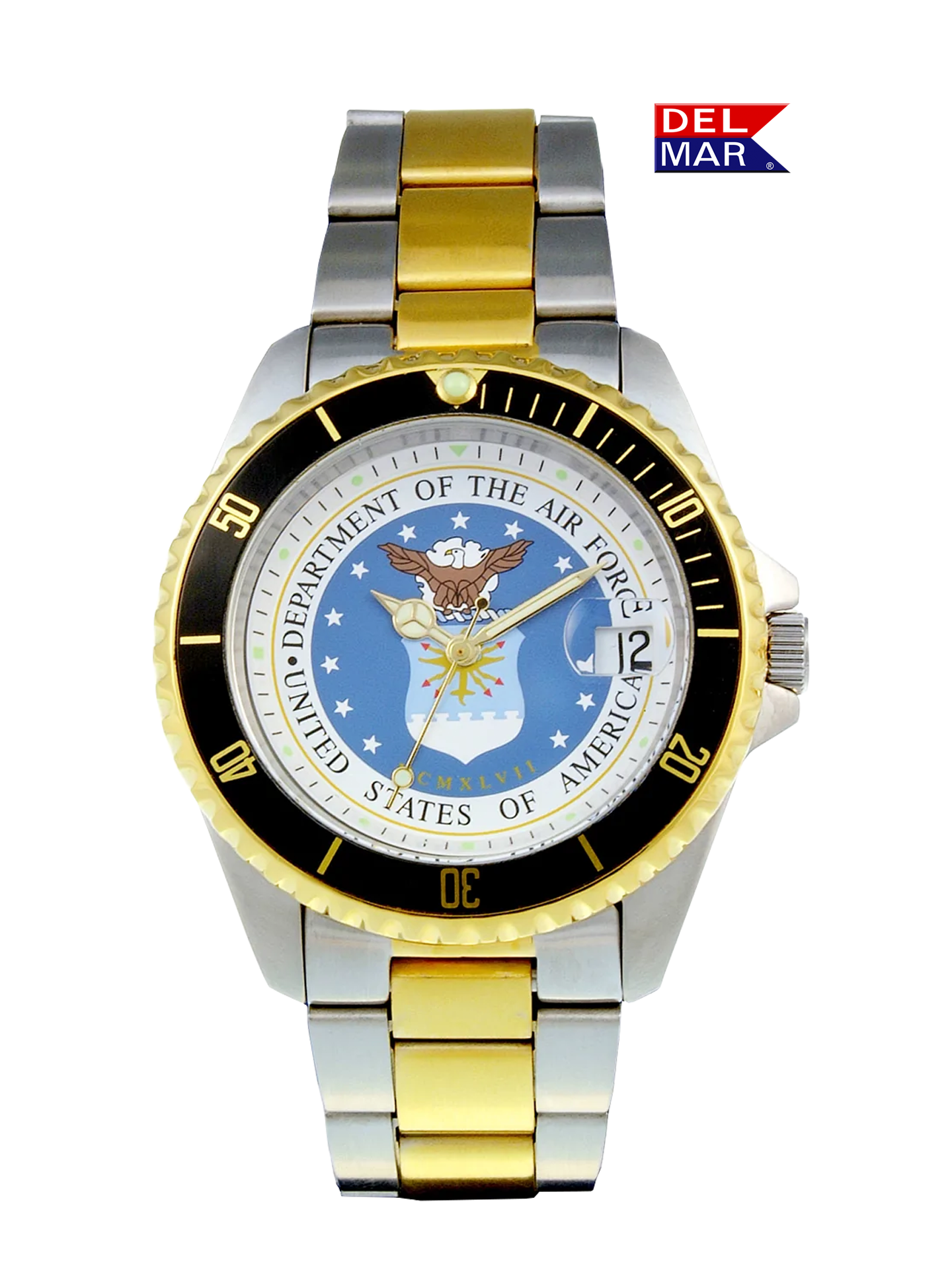 Del Mar Watches Men's Air Force Military Watch - Two Tone Bracelet #50501