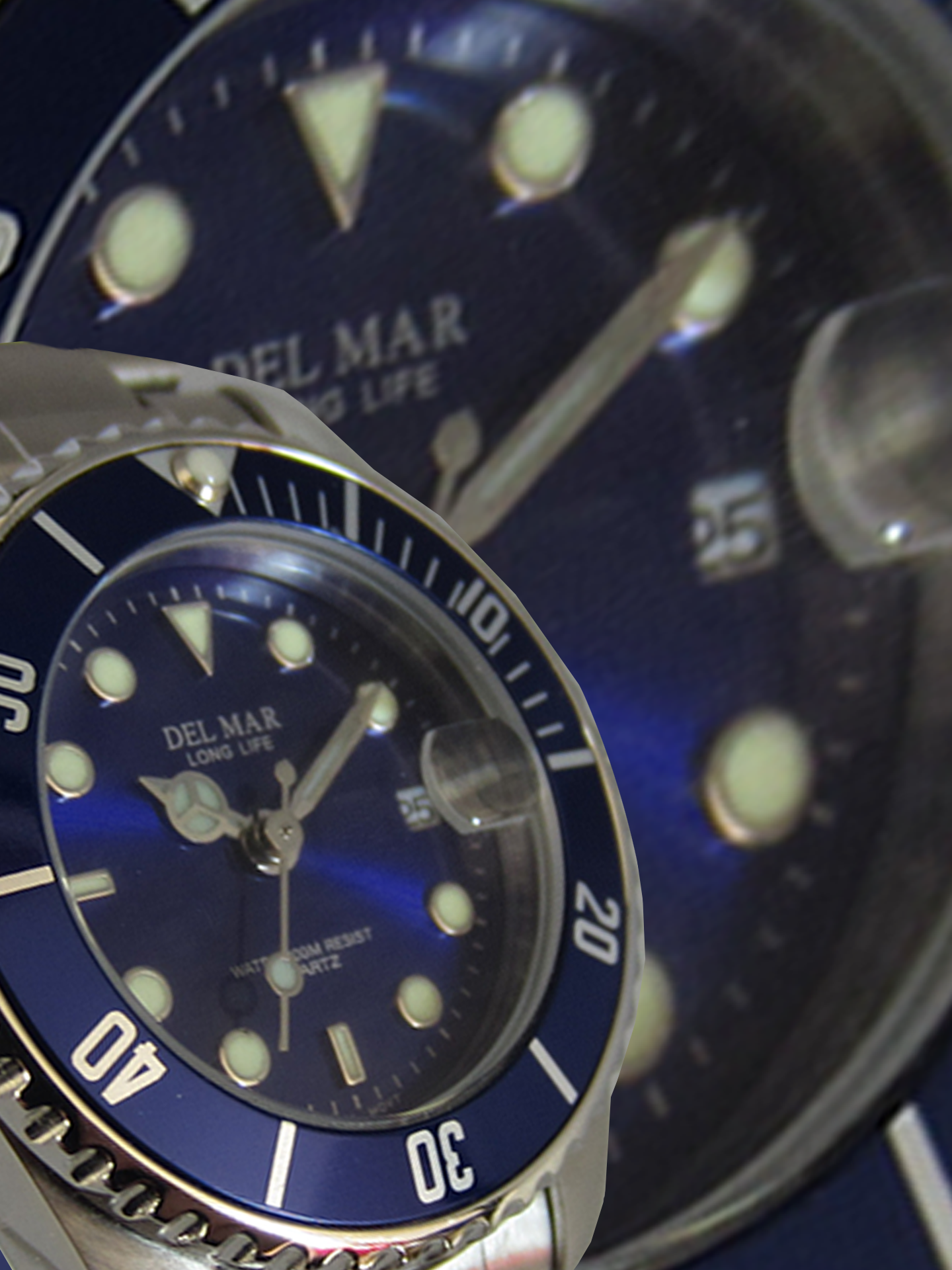 Close up  Classic Coronado Blue Face, Blue Bezel Watch #50495