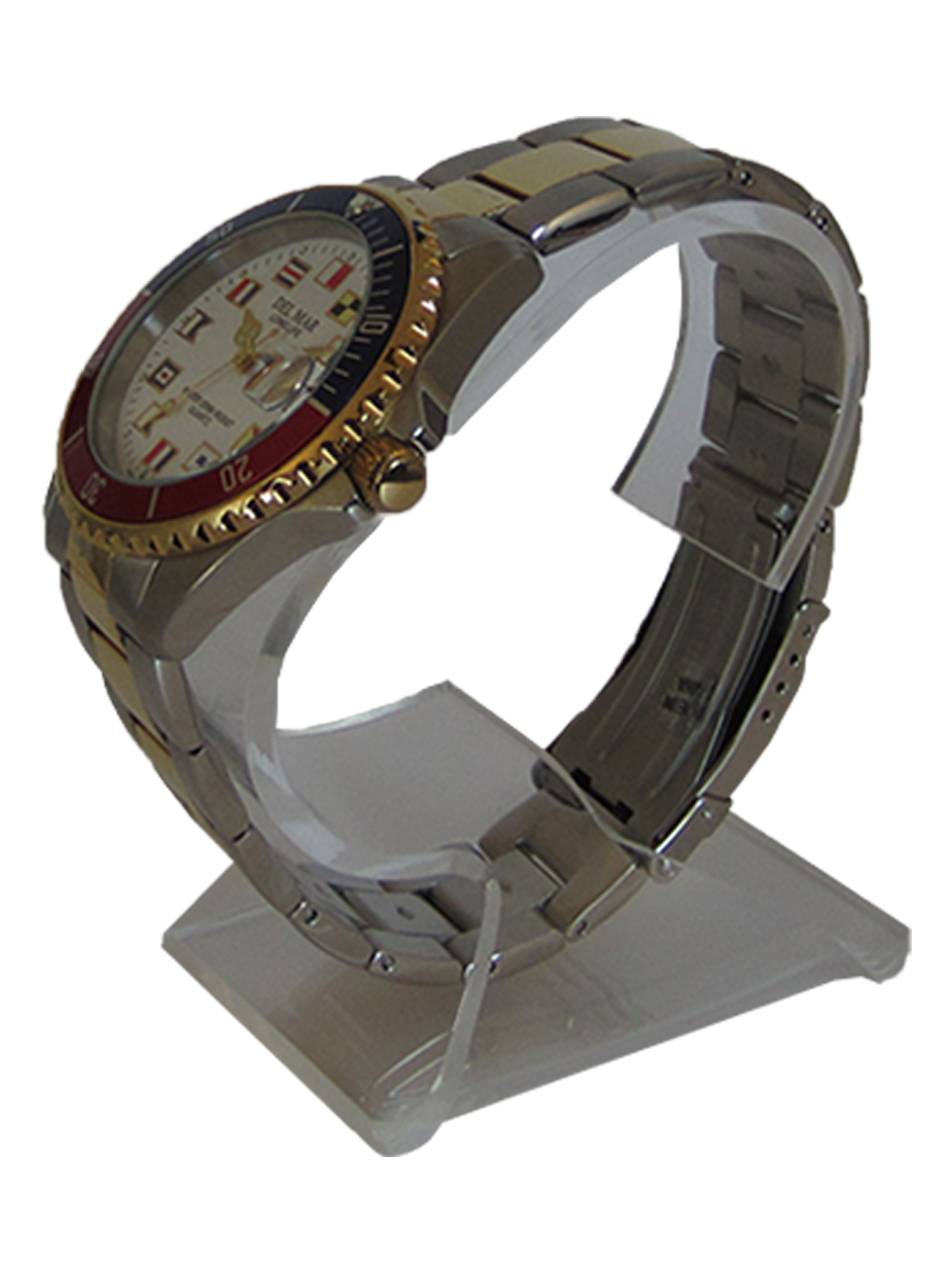 Maritime watch black dial blue red bezel stainless steel